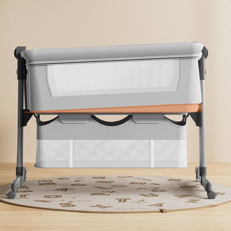 Modern Metal Rocking Foldable Crib Cradle Height Adjustable with Canopy