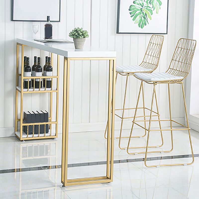 Modern Fixed Table with Metal Base Bar Table for Living Room