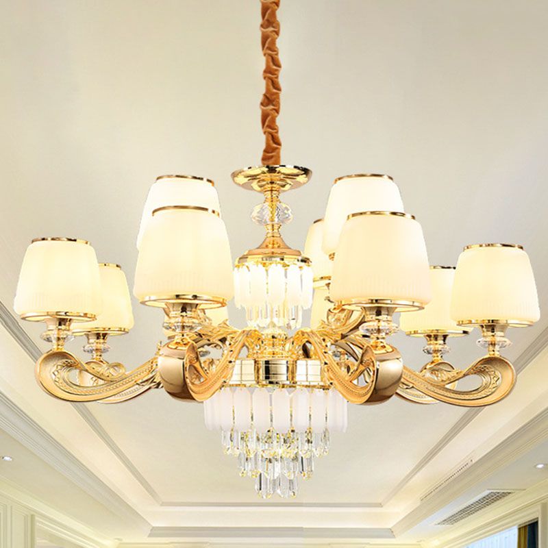 Lámpara de araña de cubo Modernista Luz de colgante de colgante de vidrio blanco con drapeado de cristal