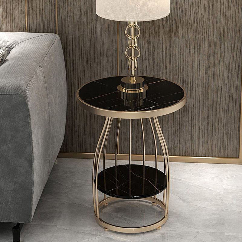 Modern Round Stone Side Table 24.8" H Frame Side Table with Shelf