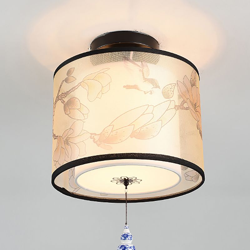 Fabric Flush Mount Ceiling Lamp Fixture Chinese Style Ceiling Light for Living Room