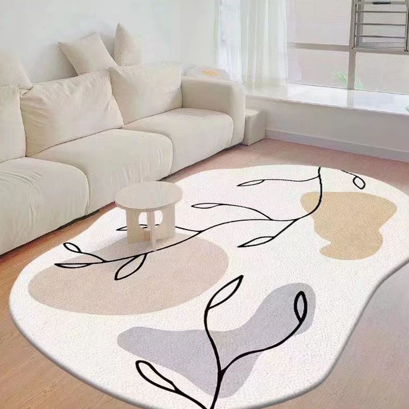 White Color Block Rug Polyester Modern Rug Stain Resistant Rug for Living Room