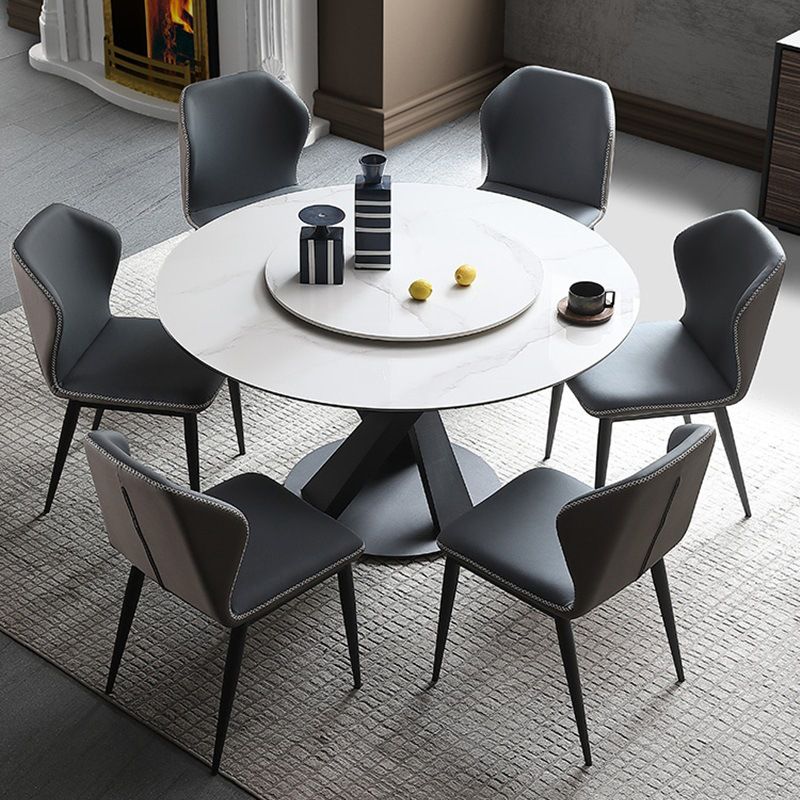Modern Round Dinner Table Steel Base Dining Table with Pedestal Base