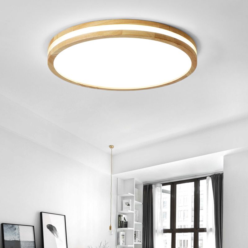 Modern Round Shape Ceiling Light Wood 1 Light LED Flush Mount Light for Living Room