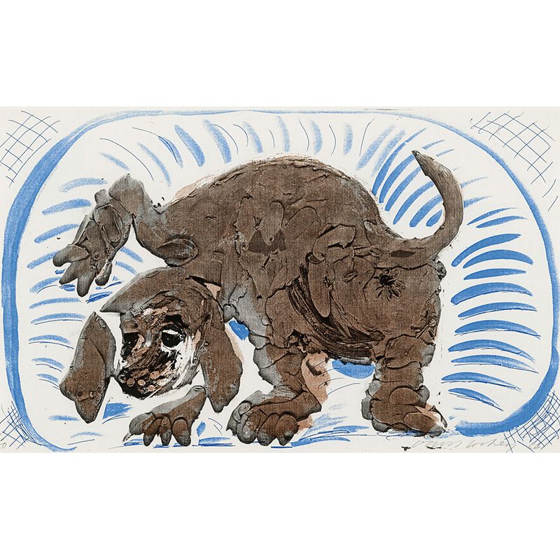Brown Puppy Dogs Mural Decal Animal Painting Artistic Waterproof Wall Covering on Blue