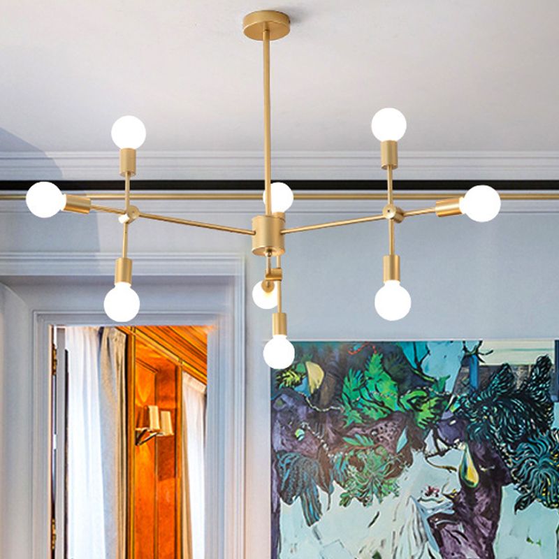 Sputnik Living Room Hanging Chandelier Opal Glass 9/12/15 Lights Modernist Hanging Lamp in Black/Gold