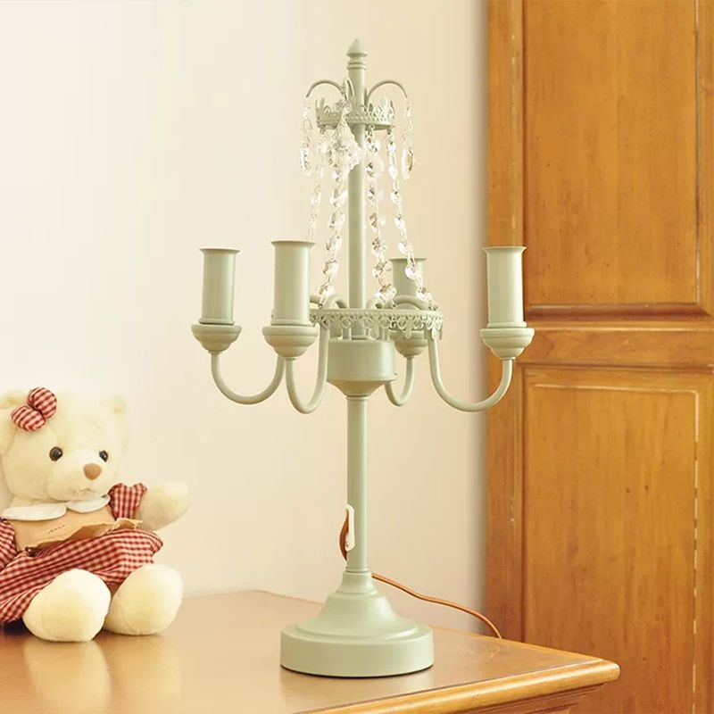 Lampada da tavolo a candela per soggiorno con lampada da tavolo in stile tradizionale in metallo con perline di cristallo trasparente