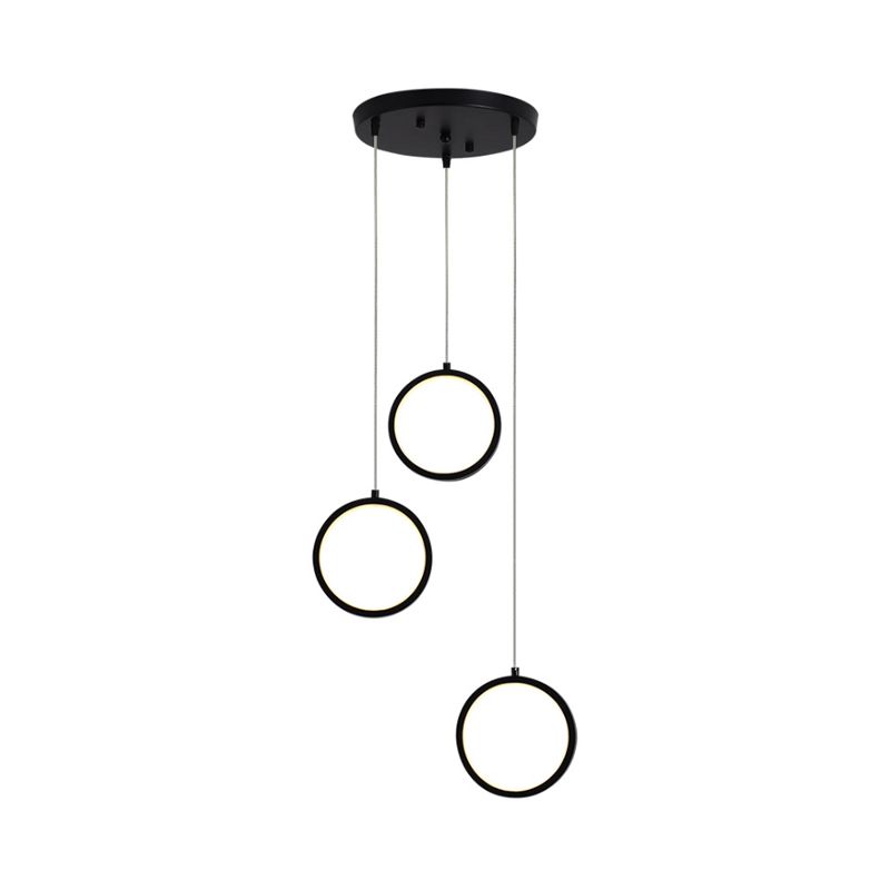 Square/Circle Cluster Pendant Modernism Acrylic 3 Lights Black/White Pendant Ceiling Light in Warm/White Light with Round/Linear Canopy