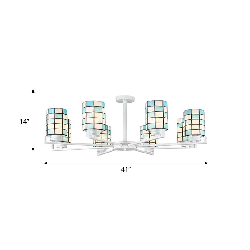 Stained Glass Black/White Semi Mount Lighting Cylinder 3/6/8 Lights Baroque Ceiling Mounted Light