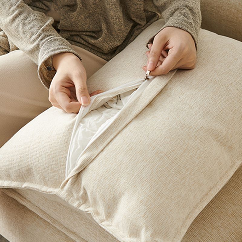 Modern Linen Tuxedo Arm Sofa with Bolster Pillows for Living Room, Apartment