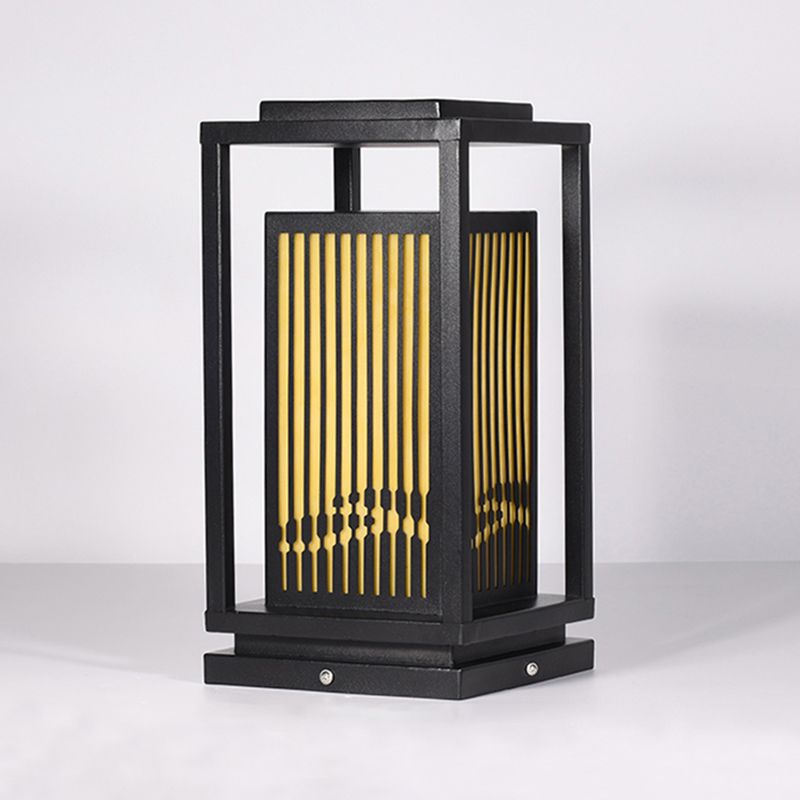 Rectangular Solar Pillar Lamp Modern Black Waterproof Light for Courtyard
