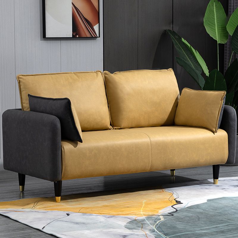 29.92" H Faux Leather Square Arm Modern Sofa  with  2 Pillows for Living Room, Apartment