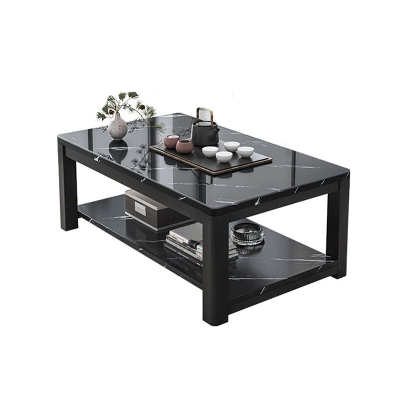Glam Frame Coffee Table Slate Cocktail Table with Storage Shelf for Living Room