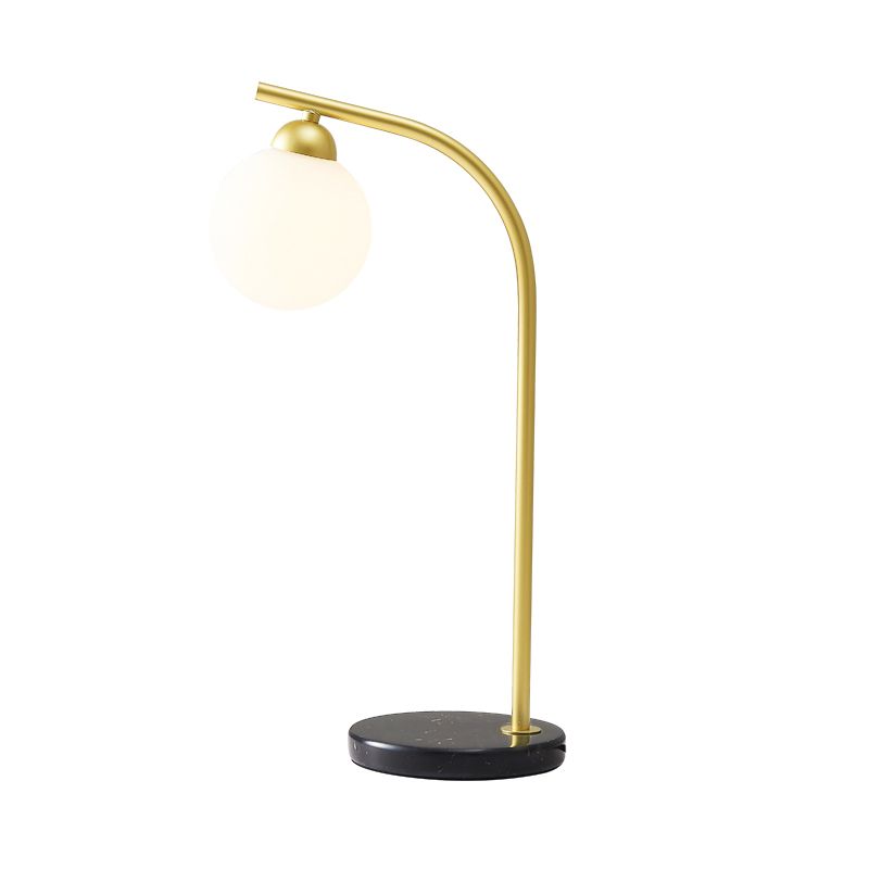 Minimalist Ball Shade Table Light Ivory Glass 1 Head Bedside Night Lam with Black/Gold Bended Stand