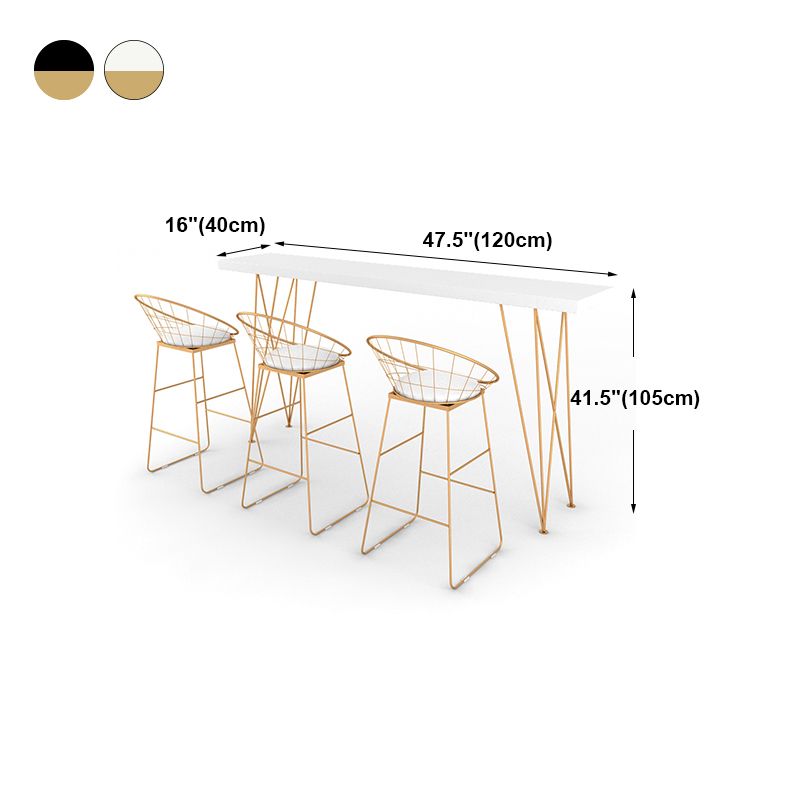 Gold Glam Style Bar Table in Iron Top and Faux Marble Milk Tea Shop Bar Table, Only Table