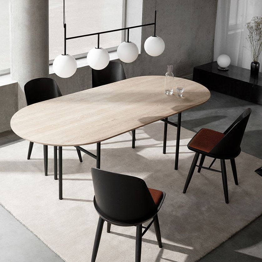 Metal Modern Oval Dining Table Wood Top Table for Dining Room and Kitchen
