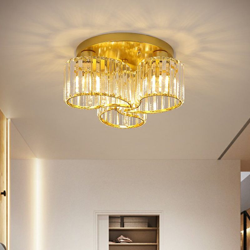 Floral Dining Room Ceiling Lighting Clear Crystal Prism Modernist Flush Mounted Lamp