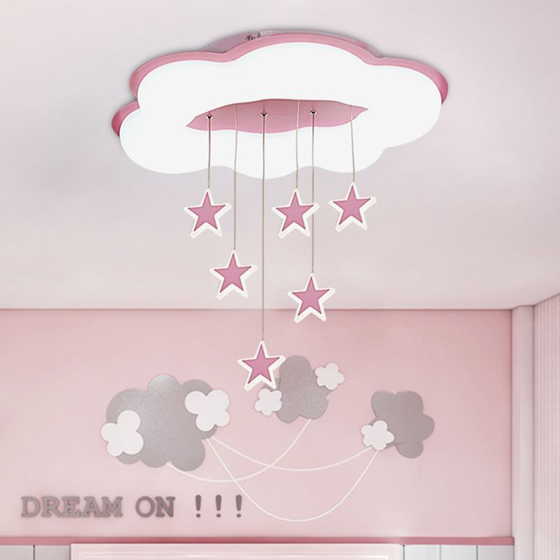 Acryl Cloud und Star Flushmount Cartoon Pink/Blue LED Ceiling Flush Mount Light for Bedroom