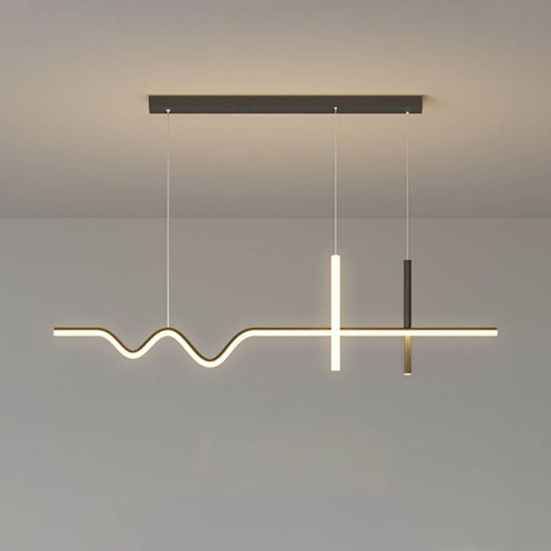 Metal Linear Shape Island Chandelier Modern Style 3 Lights Island Ceiling Light
