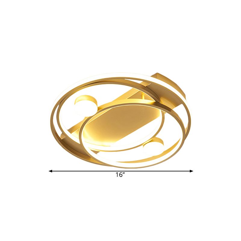 Anello di attraversamento contemporaneo a filo montato lampada a soffitto della camera a led metallica in oro, larghezza 16 "/19.5"