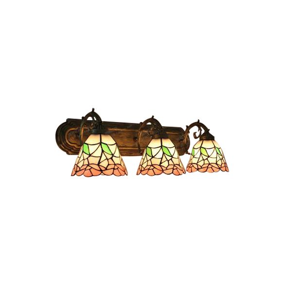 Stained Glass Floral Wall Lamp Lodge Style 3 Lights Indoor Wall Mount Light for Living Room
