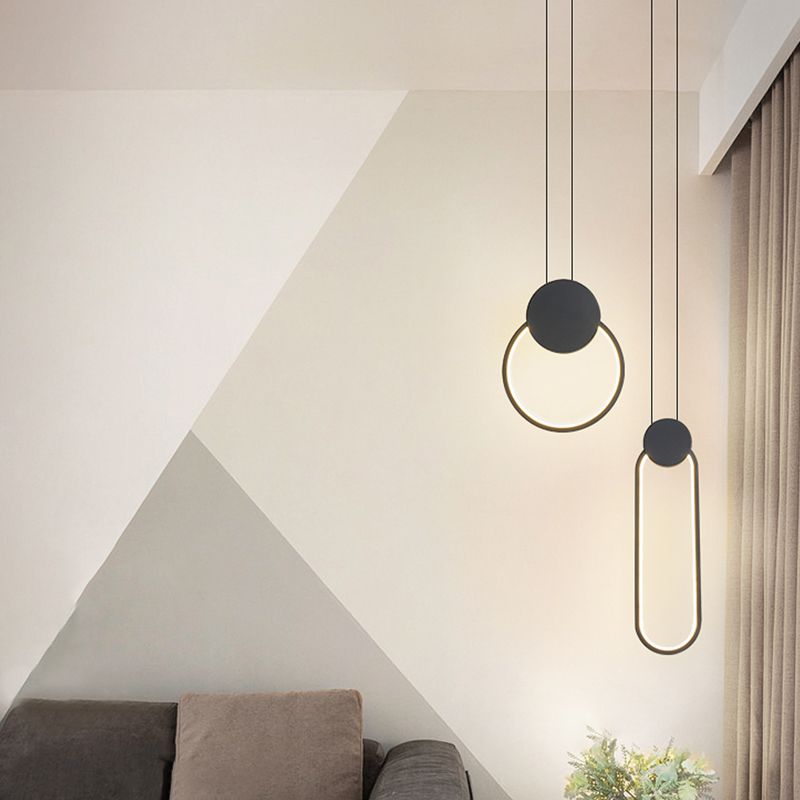 Contemporary Style Linear Shape Pendant Light Metal 1 Light Hanging Lamp in Black