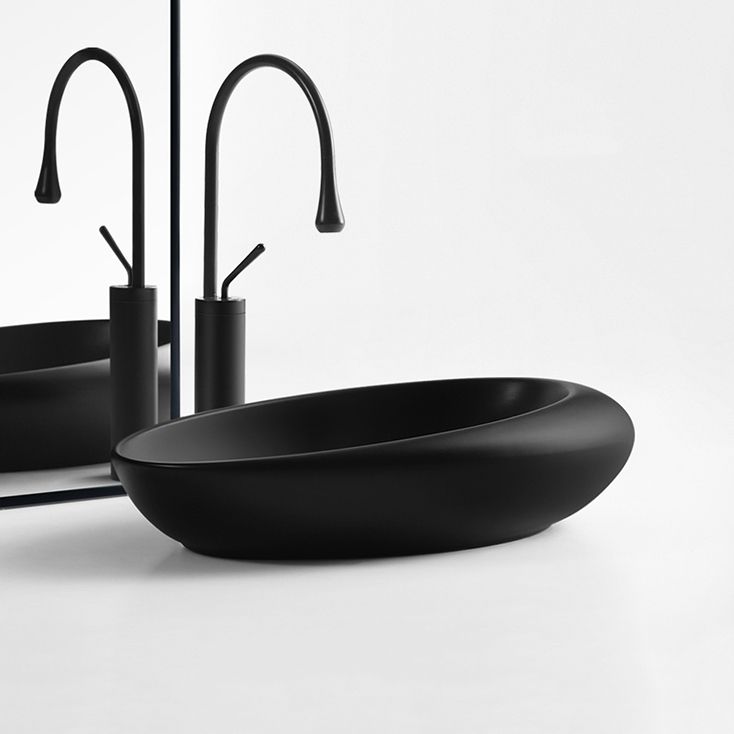 Modern Bathroom Sink Porcelain Pop-Up Drain Oval-Shape Vessel Lavatory Sink