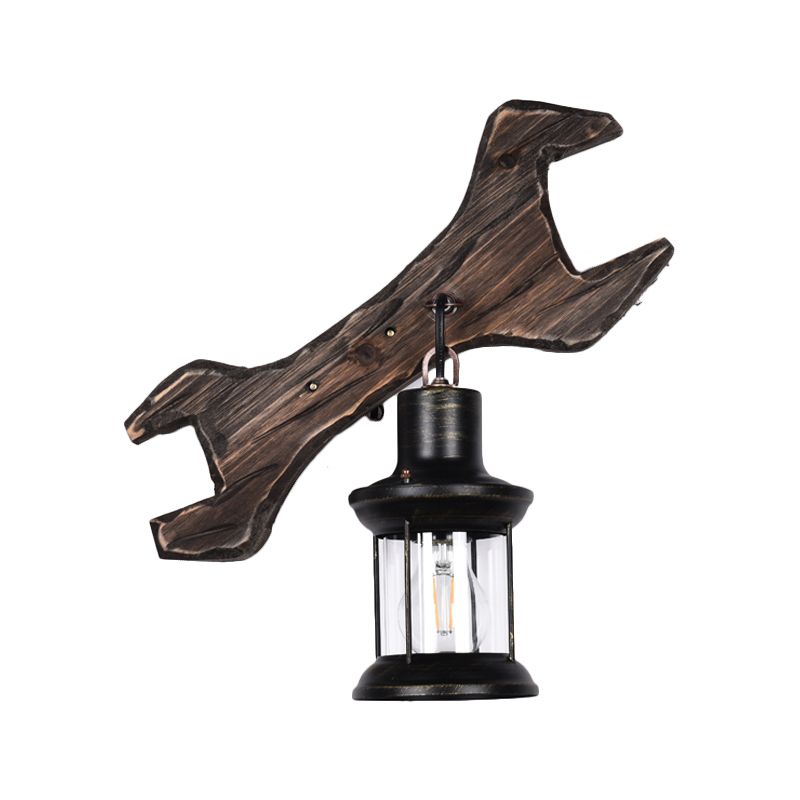 Lanterne à chambre à coucher Mur Light Wood 1 Light Light Industrial Aged Bronze Wall Lampy With With Tool Back Plate