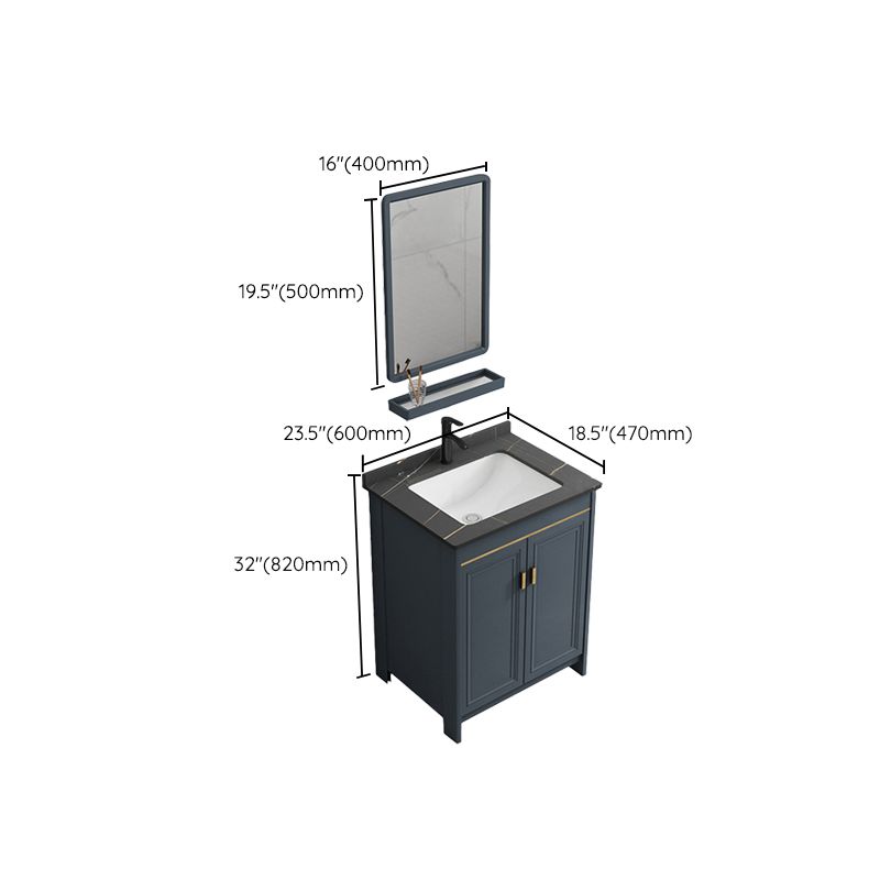 Blue Bathroom Vanity Metal Frame Single Sink Rectangle Mirror Bath Vanity with 2 Doors
