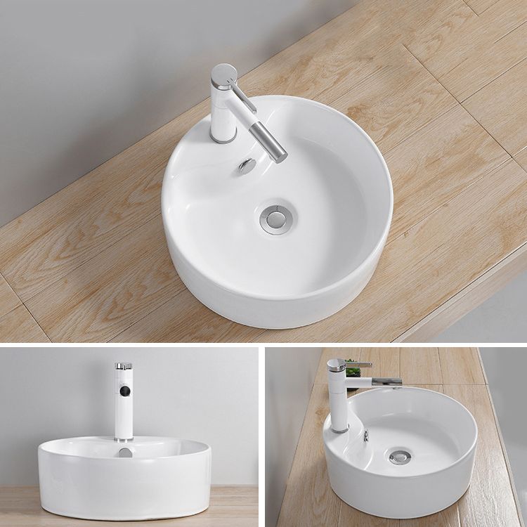 Modern Wash Stand Porcelain Rectangular with Drain Assembly and Pop-Up Drain Vessel Sink