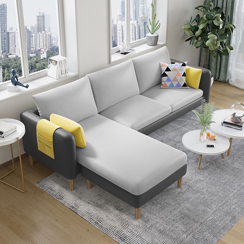 Scandinavian 30.7 " H Faux Leather Square Arm Sofa & Chaise with storage