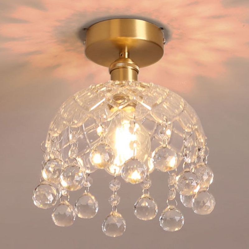Crystal Crown Semi Flush Mount in Colonial Style Copper Indoor Ceiling Light