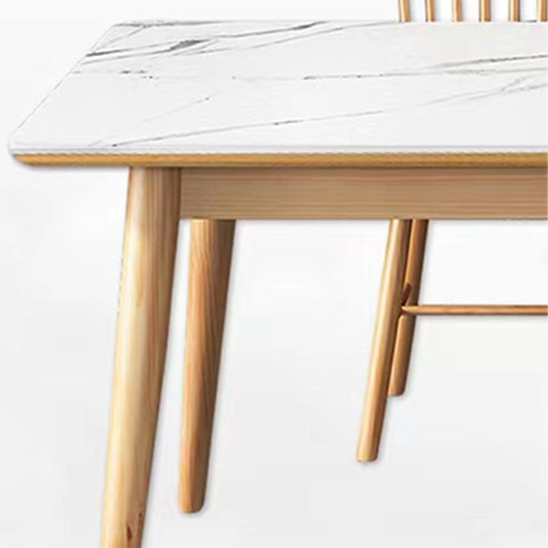 Modern Dining Table Natural Rubberwood Legs Dining Table with White Top