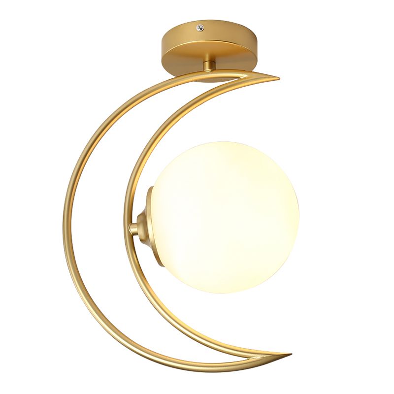 Moon Shape Aisle Ceiling Light Fixture Glass Nordic Semi Flush Light Fixture
