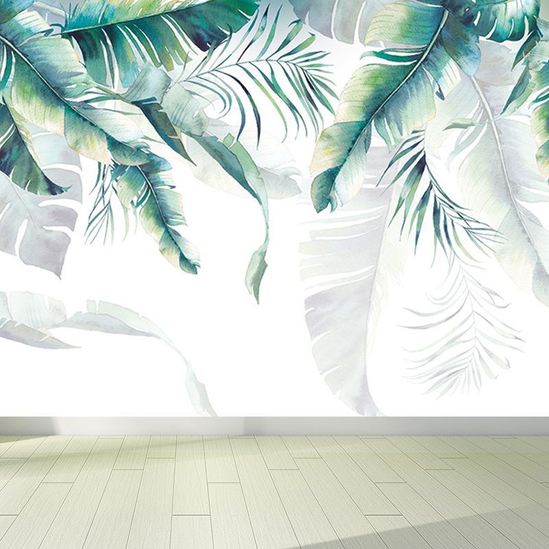 Tropical Banana Leaves Mural Soft Color Living Room Wall Art, Custom Size Available