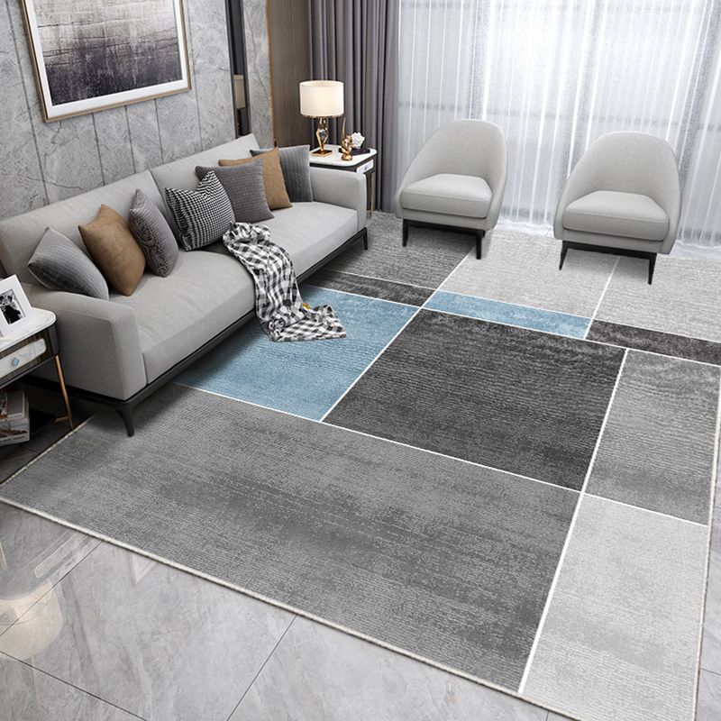 Grey Geometric Pattern Area Rug Polyester Modern Area Carpet Stain Resistant Rug for Home Decor