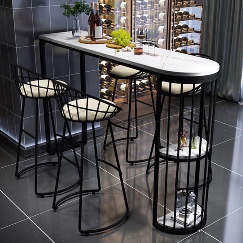 Industrial Free Form Bar Height Table Metal and Stone Bar Table with Double Pedestal