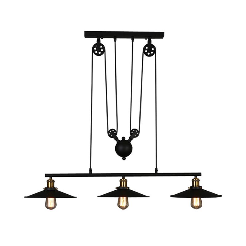 Cone Island Chandelier Industrial Kitchen Island Lighting Metal 3 Light Chandelier in Black