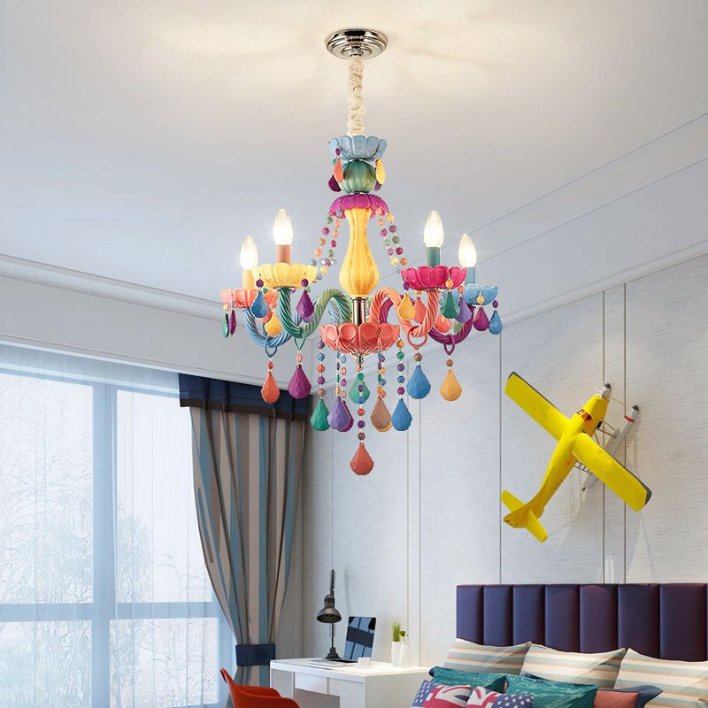 Multi Light Candle Branch Hanging Light Modern Style Crystal Hanging Lighting for Bedroom