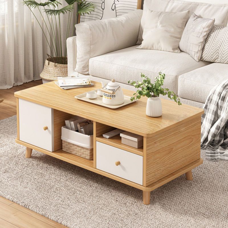 Modern 4 Legs Wood Coffee Table Rectangle Cocktail Table with Storage