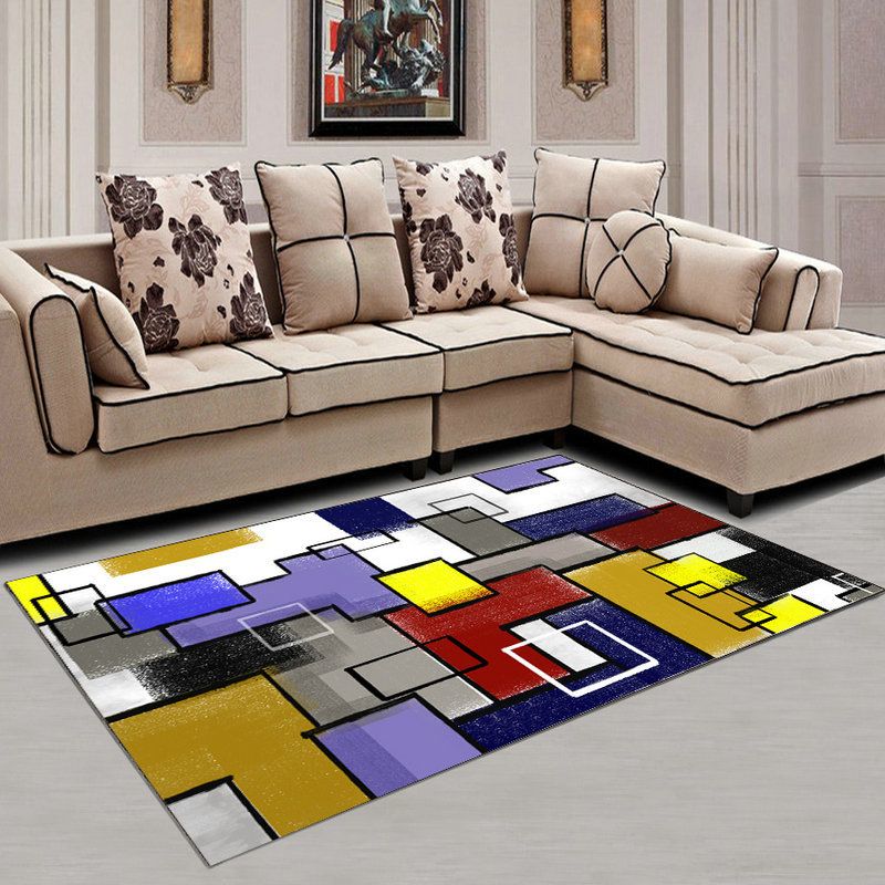 White Abstract Pattern Rug Polyester Modern Rug Washable Rug for Living Room