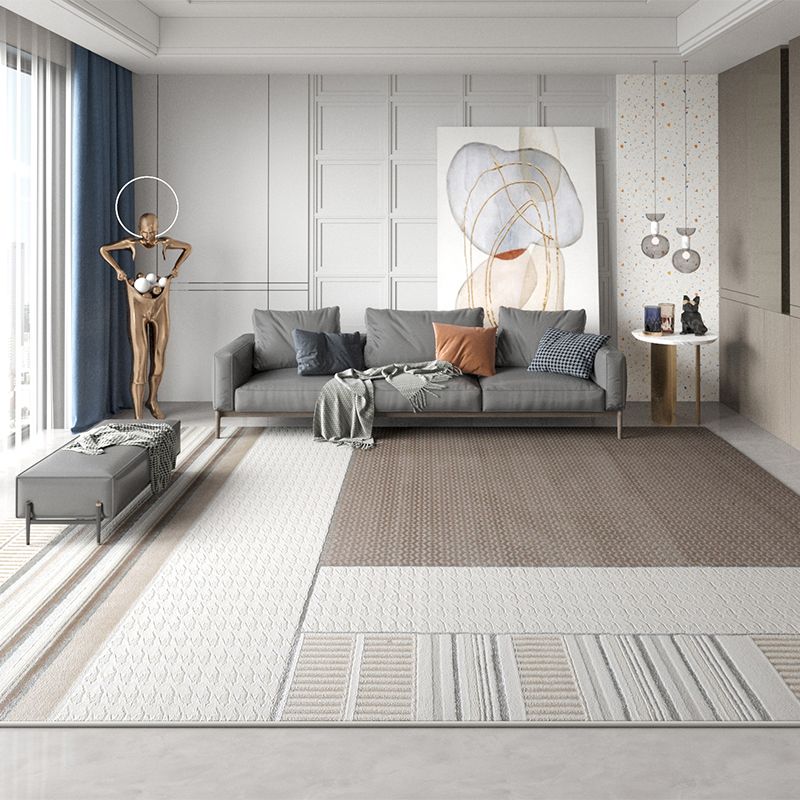 Khaki Modern Carpet Geometric Pattern Polyester Area Rug Easy Care Rug for Home Decor