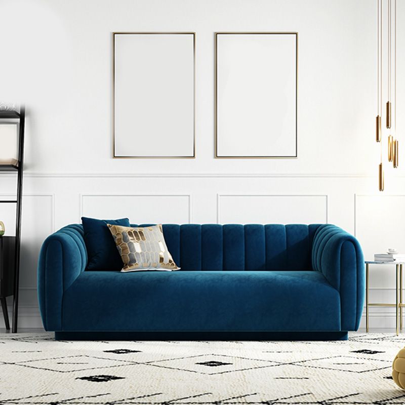 Nordic Sewn Pillow Back Sofa 31.5" High Velvet Tuxedo Arm Sofa