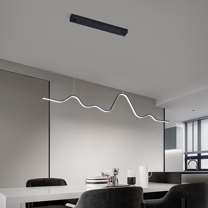 Creative Linear LED Island Lighting Fixture Modern Style Hanging Light for Dining Room