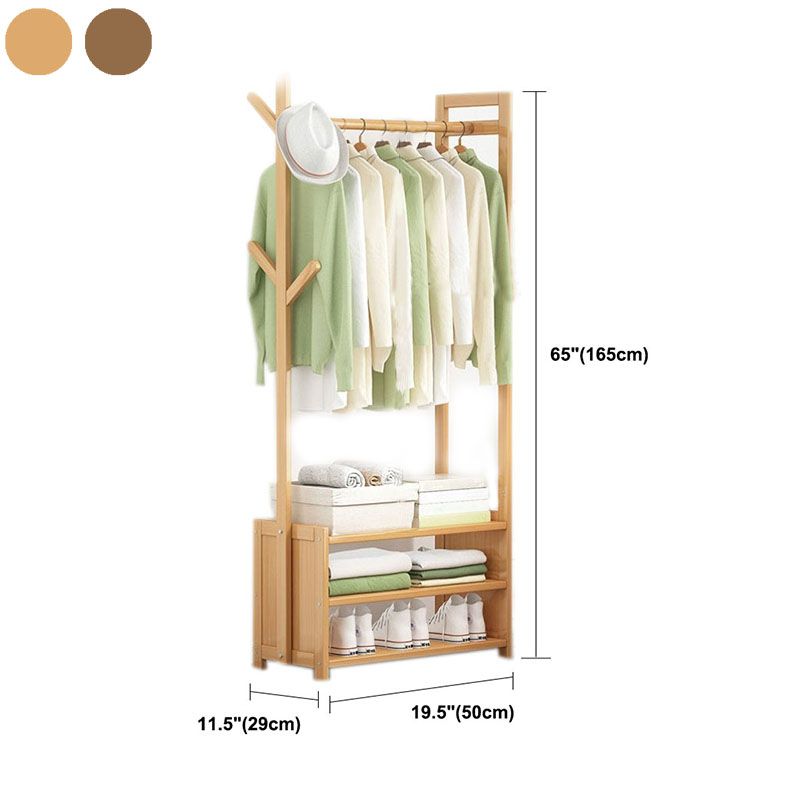 Contemporary Style Wardrobe Armoire Bamboo Armoire with Clothes Rail for Home
