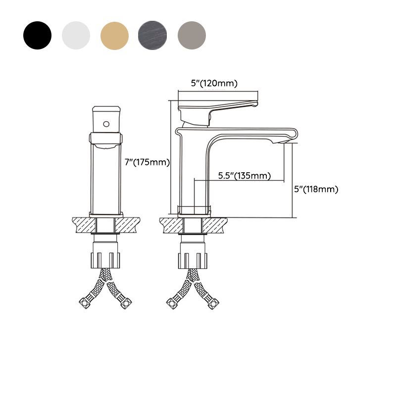 Modern Lever Handles Sink Faucet Chrome Square Bathroom Sink Faucet