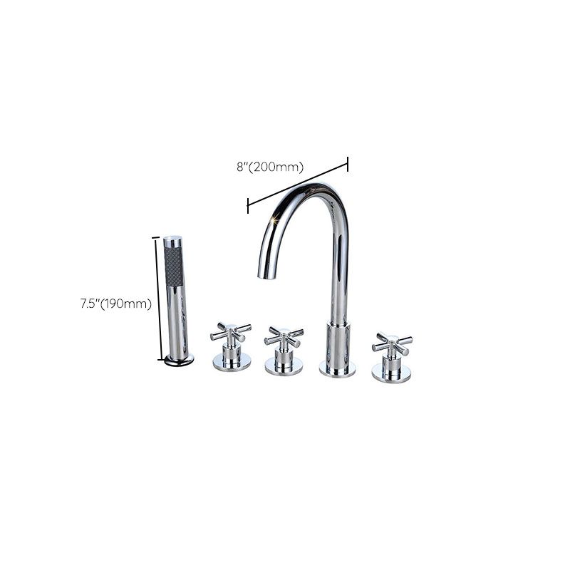 Contemporary Bathroom Faucet Deck Mounted Copper Low Arc Roman Tub Set