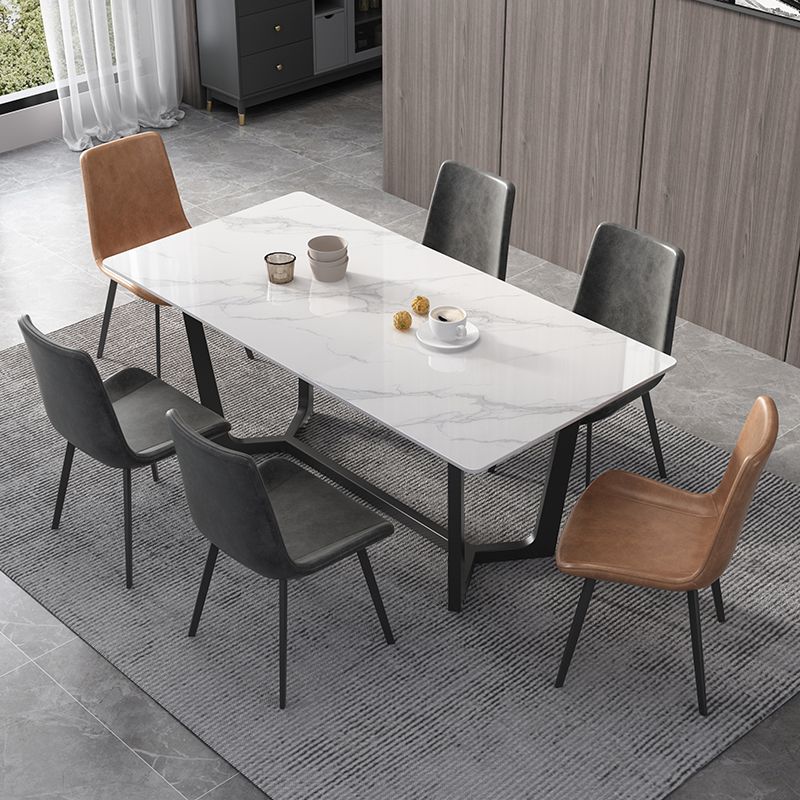 Rectangle White Dining Table Set 1/4/5/7 Pcs Modern Sintered Stone Dining Table and Chairs
