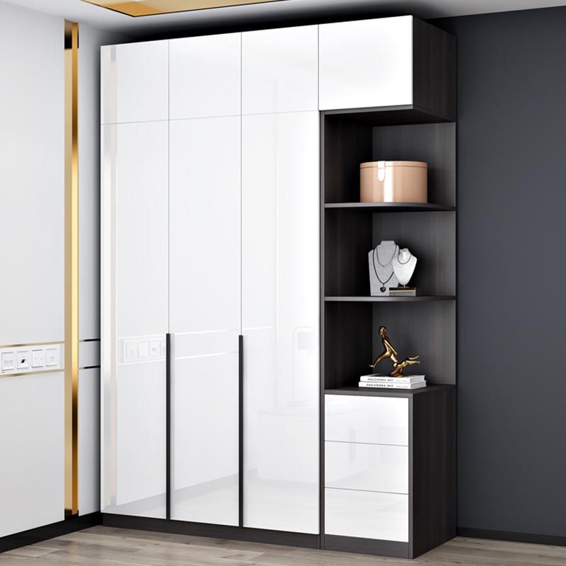 White Wooden Wardrobe Modern Cloth Rod Included Wardrobe Closet for Home