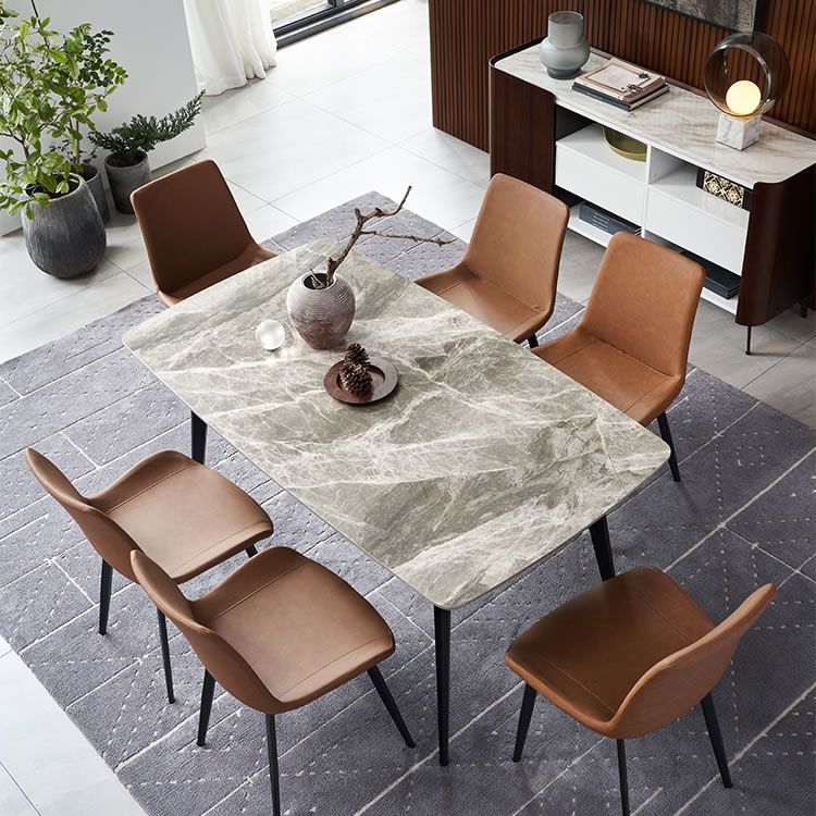 Metal Modern Rectangle Dining Table Sintered Stone Dining Table for Kitchen and Dining Room
